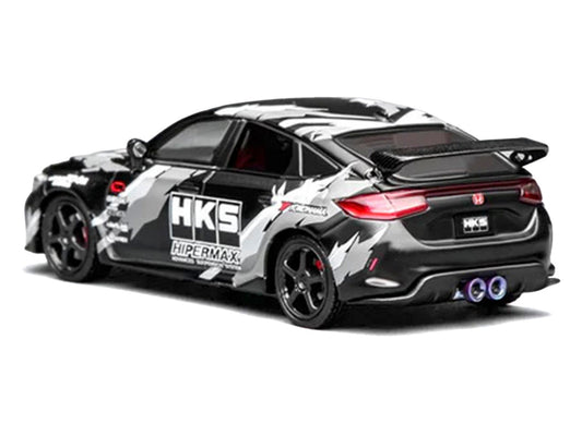 Honda Civic Type R (FL5) RHD (Right Hand Drive) "HKS" Matt Black with Graphics 1/64 Diecast Model Car by MotorHelix-0