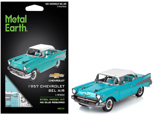 Model Kit 1957 Chevrolet Bel Air Turquoise with White Top (Challenging Difficulty) Steel Model by Metal Earth-0