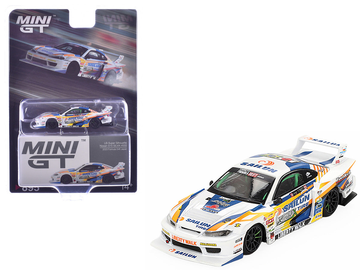 Nissan "LB-Super Silhouette" S15 SILVIA RHD (Right Hand Drive) #555 Yukio Fausto "Formula Drift Japan" (2023) Limited Edition 1/64 Diecast Model Car by Mini GT-3