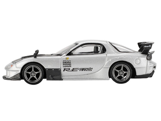 Mazda RX-7 RE-Amemiya Silver Metallic with Matt Black Hood Limited Edition 1/64 Diecast Model Car by Mini GT-0