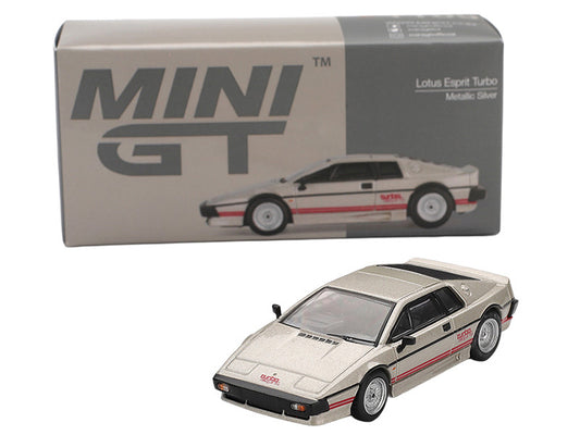 Lotus Esprit Turbo Silver Metallic with Red Stripes Limited Edition 1/64 Diecast Model Car by Mini GT-0
