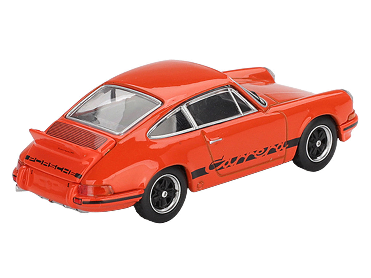 Porsche 911 Carrera RS 2.7 Tangerine with Black Stripes Limited Edition 1/64 Diecast Model Car by Mini GT-1