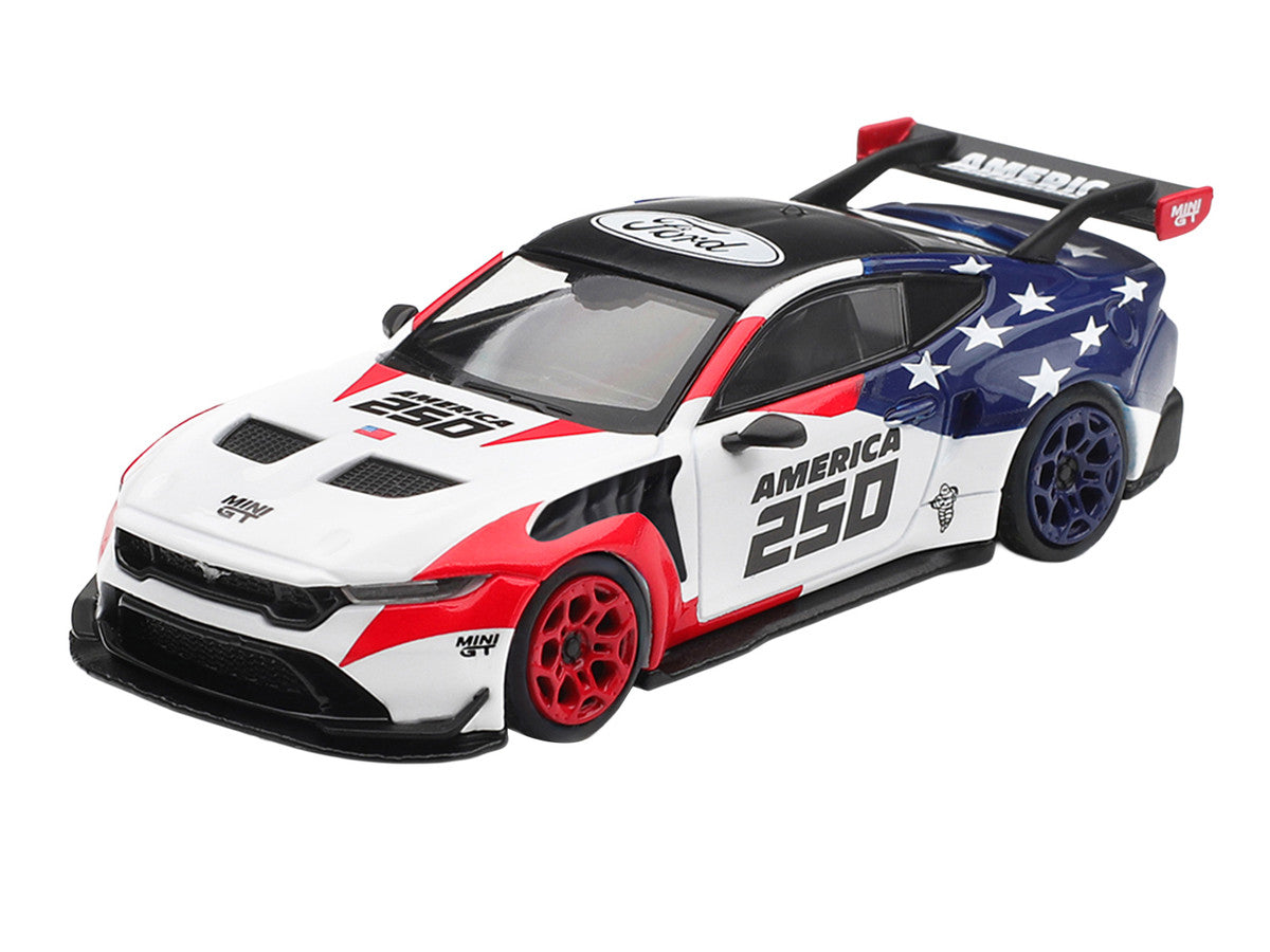 Ford Mustang GTD "America 250 - USA Exclusive" White with American Flag Graphics Limited Edition 1/64 Die Cast Model Car by Mini GT-1