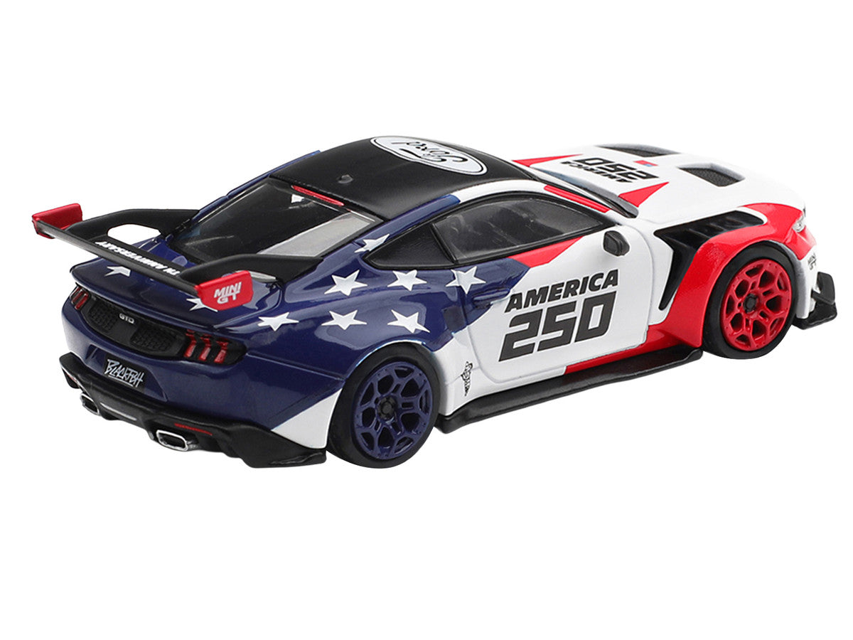 Ford Mustang GTD "America 250 - USA Exclusive" White with American Flag Graphics Limited Edition 1/64 Die Cast Model Car by Mini GT-3