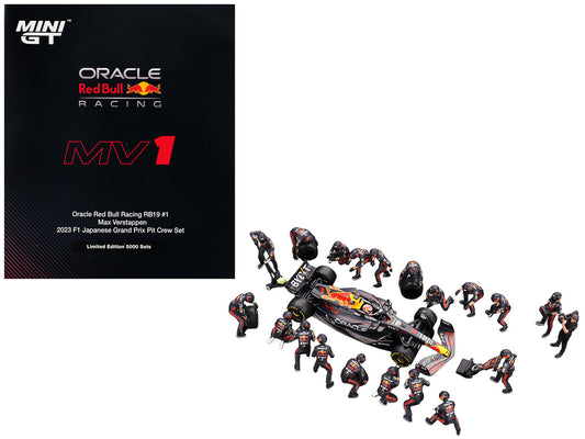 Red Bull RB19 #1 Max Verstappen Winner Formula One F1 "Japanese GP" (2023) with Red Bull Pit Crew Set of 21 pieces Limited Edition to 5000 pieces Worldwide 1/64 Diecast Model Car by Mini GT-0