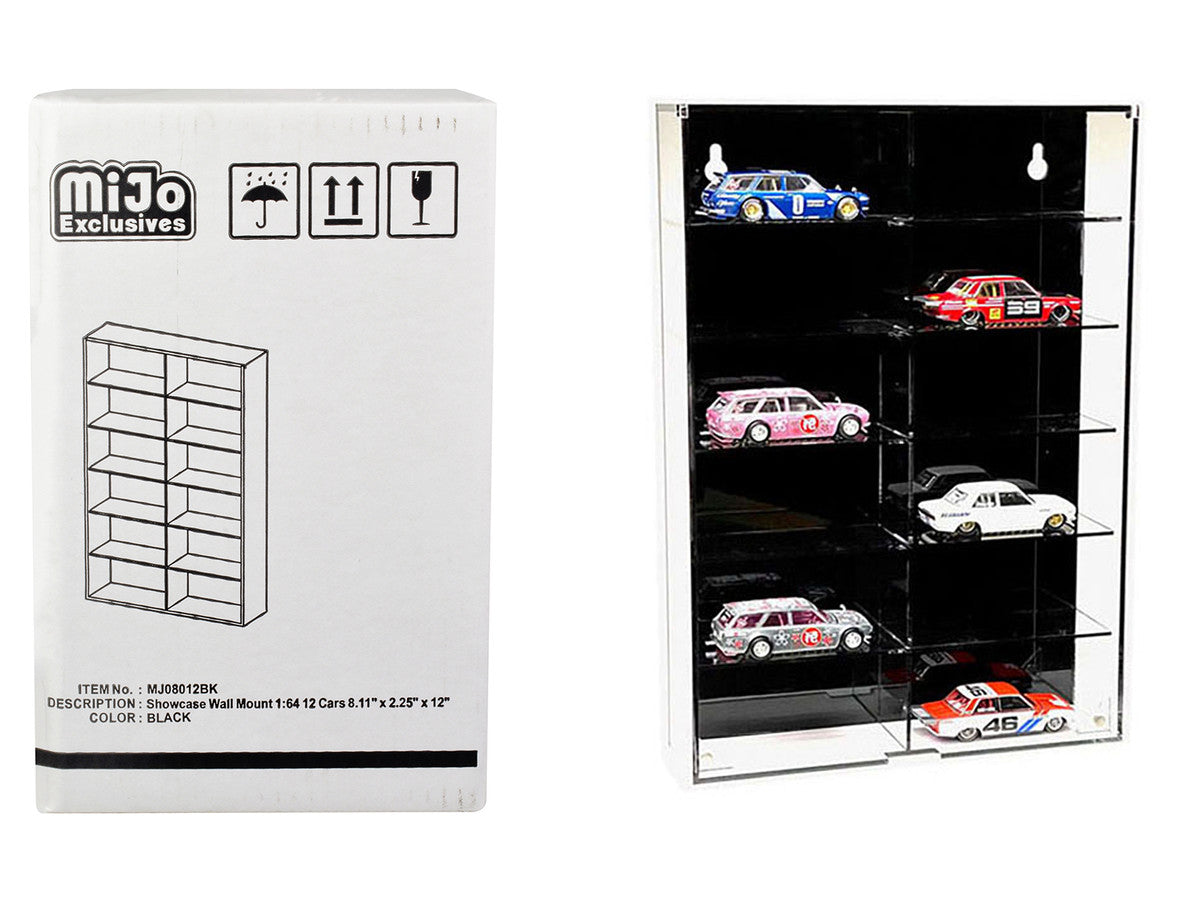 Showcase 12 Car Display Case Wall Mount with Black Back Panel "Mijo Exclusives" for 1/64 Scale Models-0