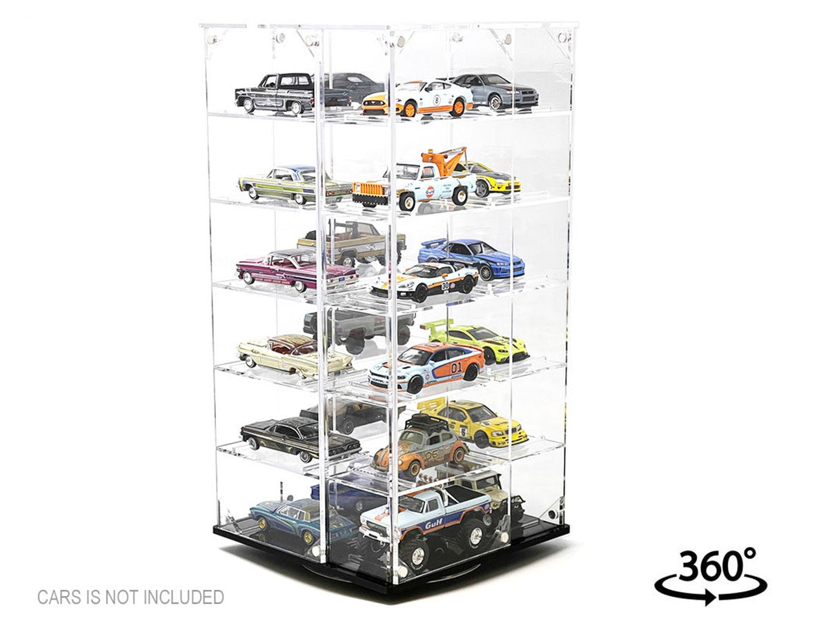 Acrylitower Showcase 24 Car Display Desktop Spinner with Cover Clear "Mijo Exclusives" for 1/64 Scale Models-2