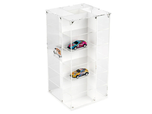 Acrylitower Showcase 24 Car Display Desktop Spinner with Cover White "Mijo Exclusives" for 1/64 Scale Models-0