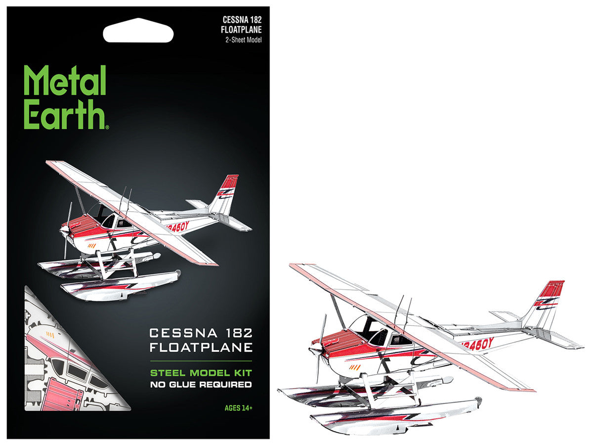 Model Kit Cessna 182 Floatplane White and Red (Moderate Difficulty) Steel Model by Metal Earth-4