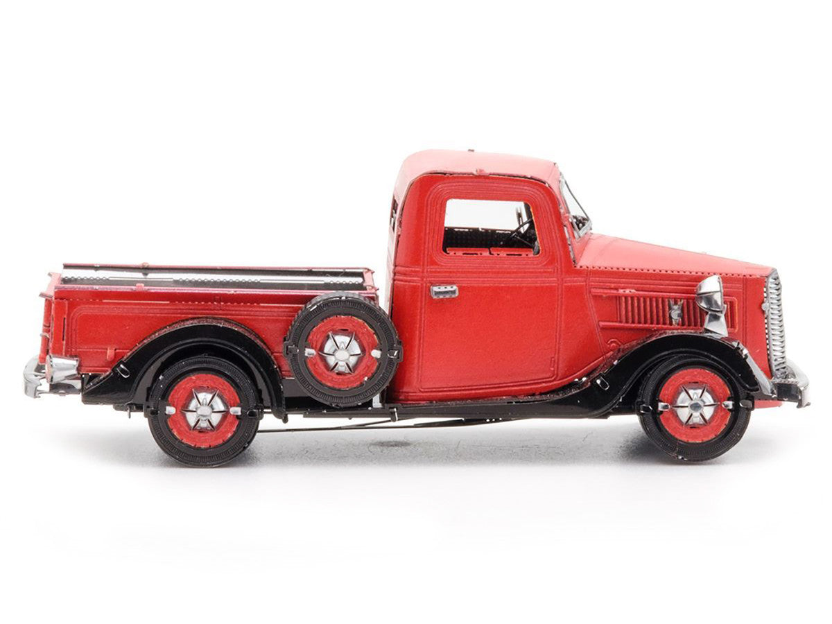 Model Kit 1937 Ford Pickup Truck Red and Black (Moderate Difficulty) Steel Model by Metal Earth-1