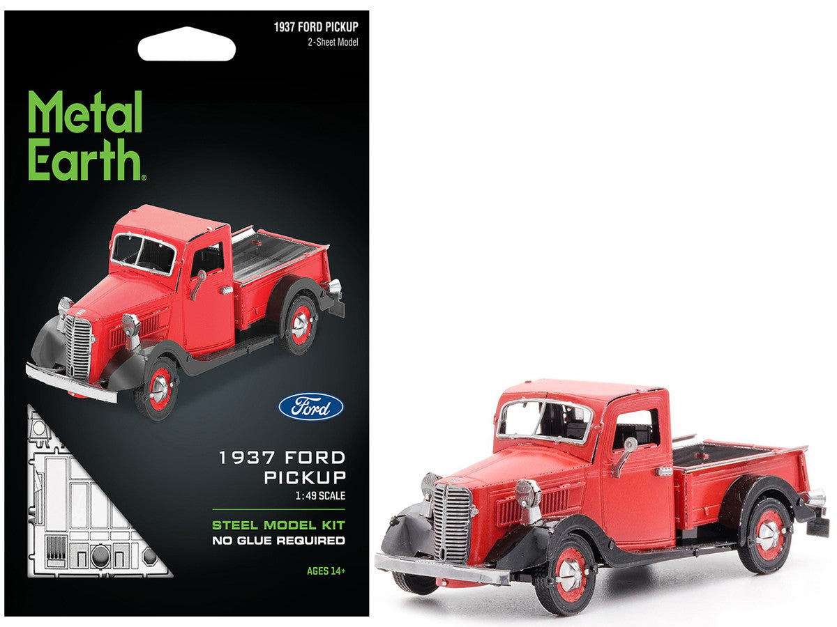 Model Kit 1937 Ford Pickup Truck Red and Black (Moderate Difficulty) Steel Model by Metal Earth-4