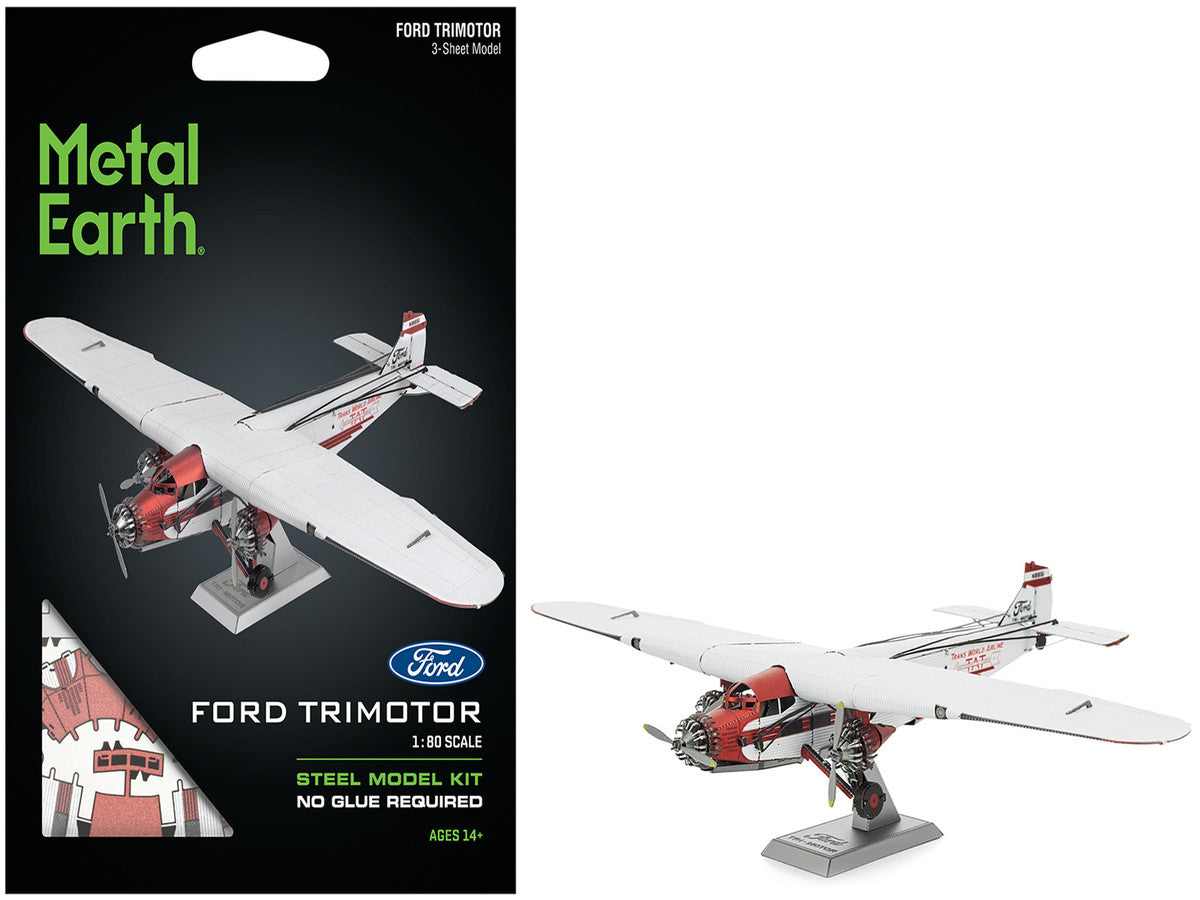 Model Kit Ford Trimotor Transport Aircraft White and Red (Moderate Difficulty) Steel Model by Metal Earth-4
