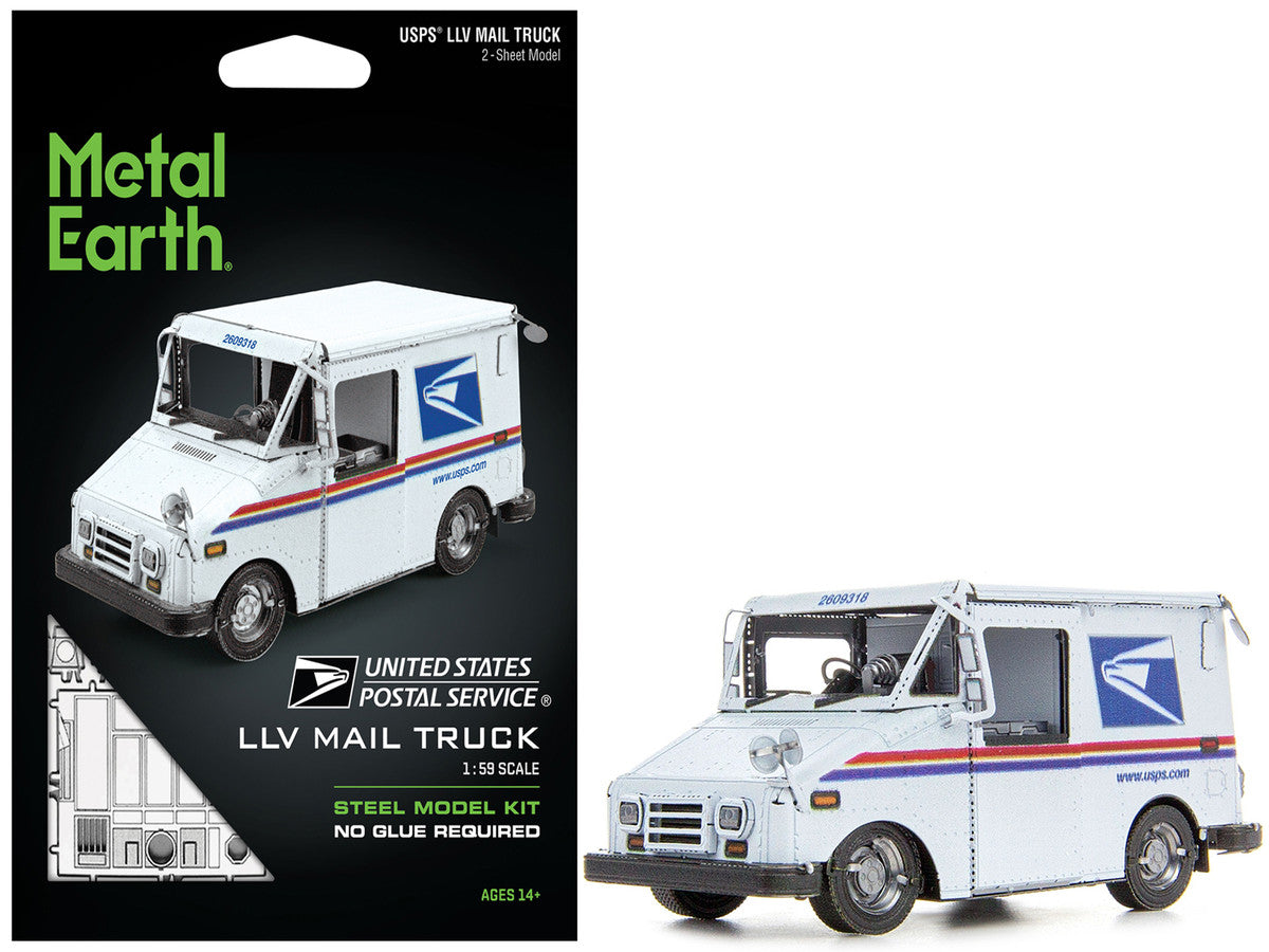 Model Kit  LLV Mail Truck White "USPS (United States Postal Service)" (Moderate Difficulty) Steel Model by Metal Earth-4