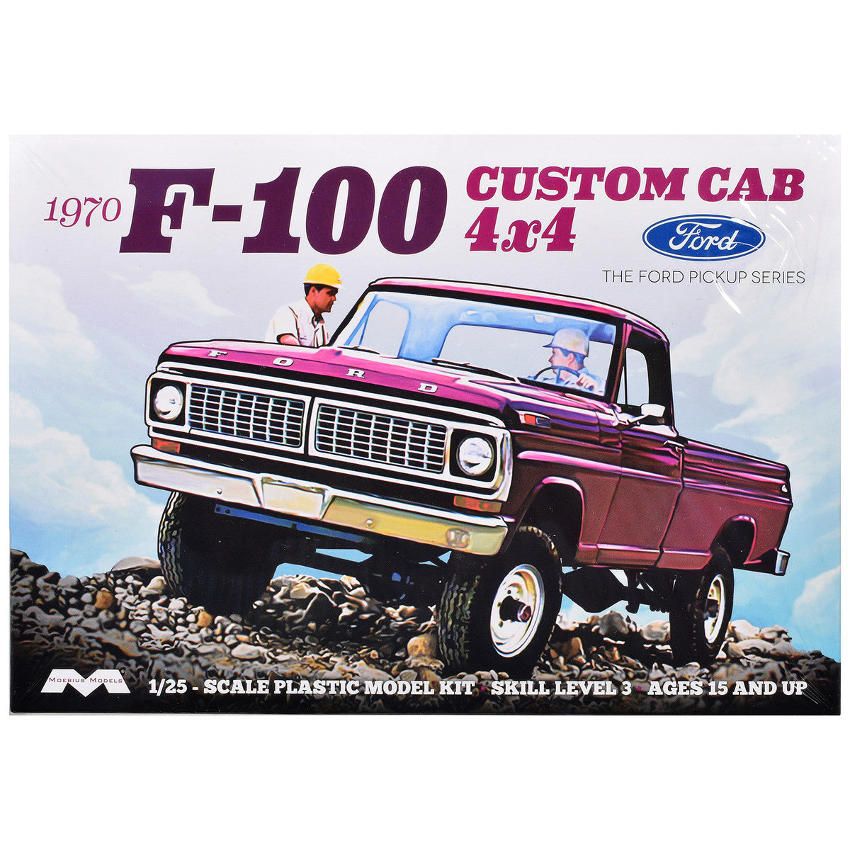 Skill 3 Model Kit 1970 Ford F-100 Custom Cab 4x4 Pickup Truck 1/25 Scale Model by Moebius-0