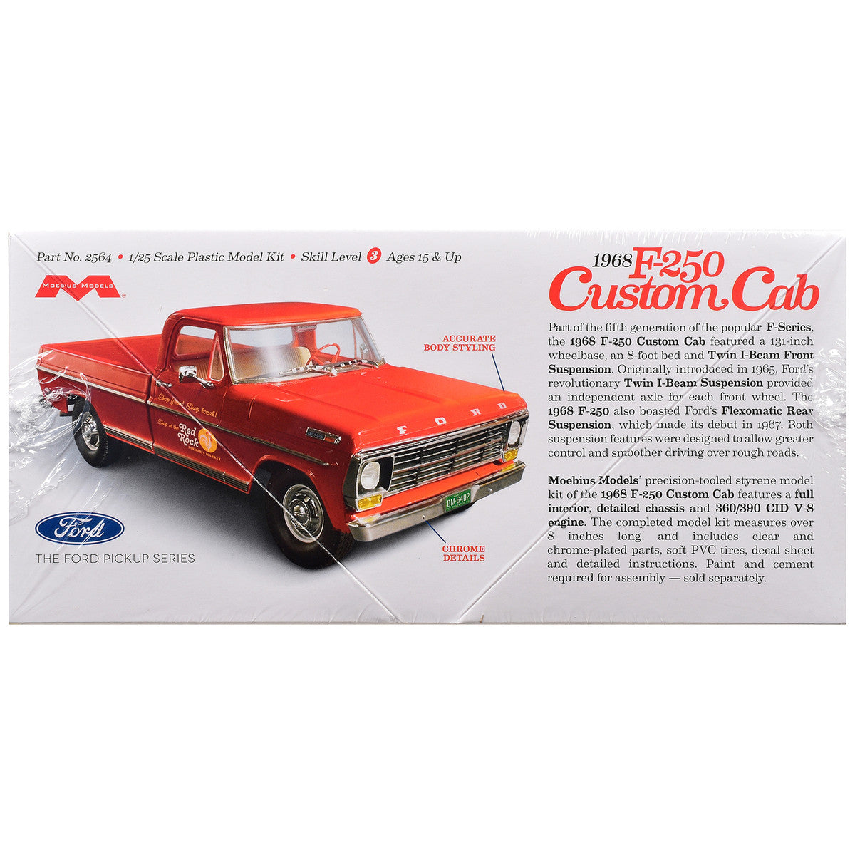 Skill 3 Model Kit 1968 Ford F-250 Custom Cab Pickup Truck 1/25 Scale Model by Moebius-2