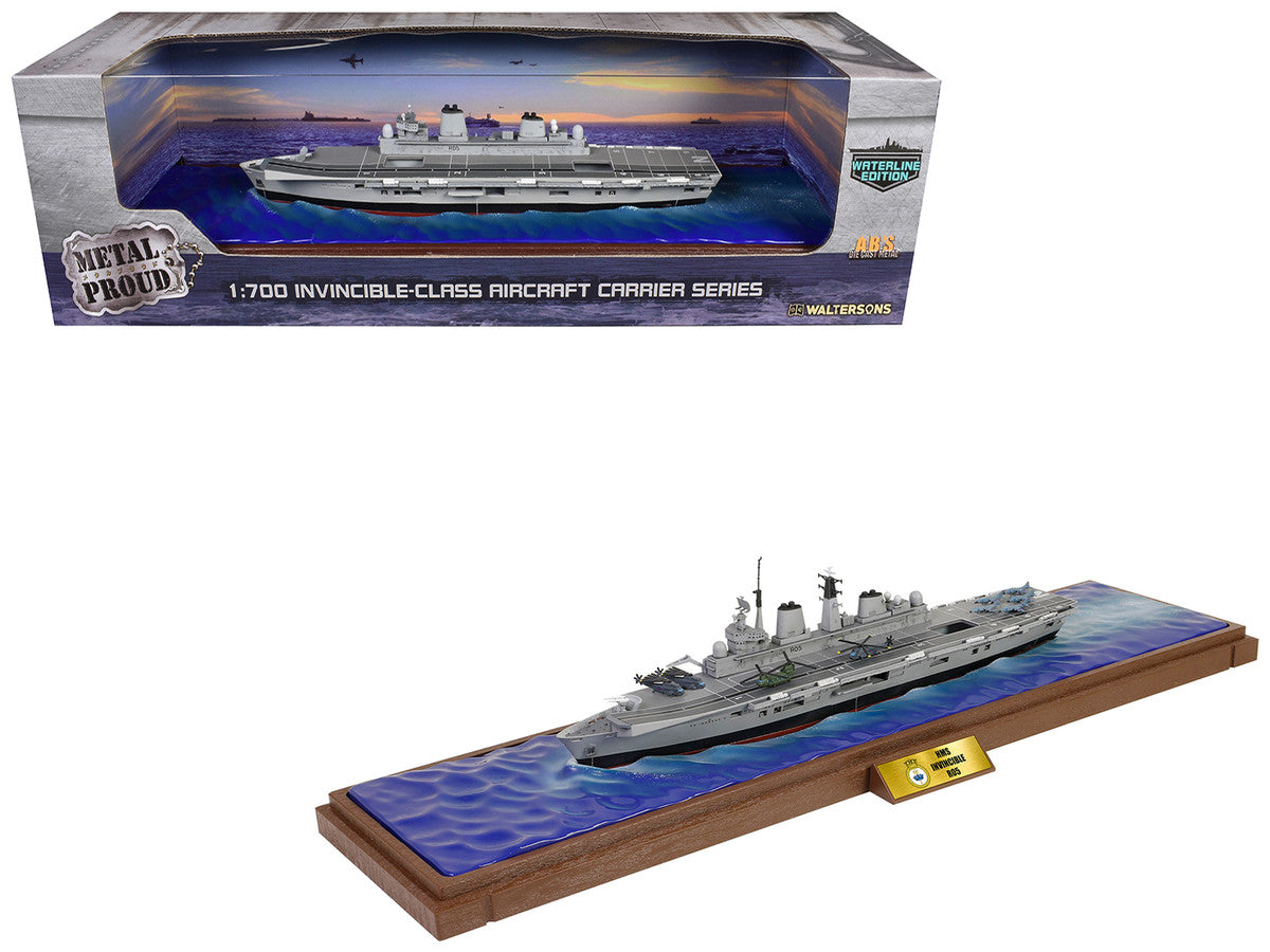 British HMS Invincible (R05) Aircraft Carrier Waterline Edition "Falklands War" (1982) British Royal Navy "Battleship" Series 1/700 Diecast Model by Metal Proud-0