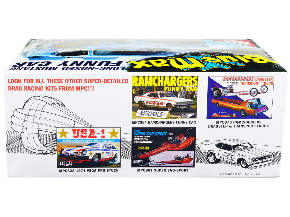 Skill 2 Model Kit "Blue Max" Long Nose Mustang Funny Car 1/25 Scale Model Car by MPC-1