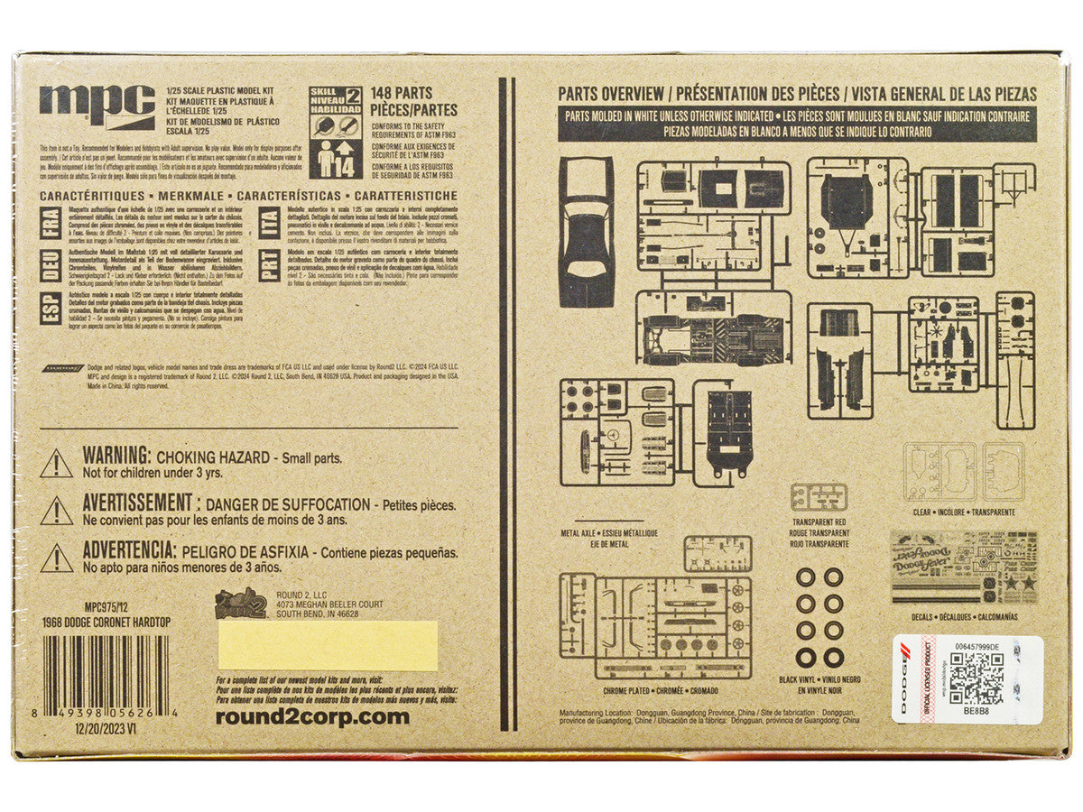 Skill 2 Model Kit 1968 Dodge Coronet Hardtop with Trailer 1/25 Scale Model by MPC-3