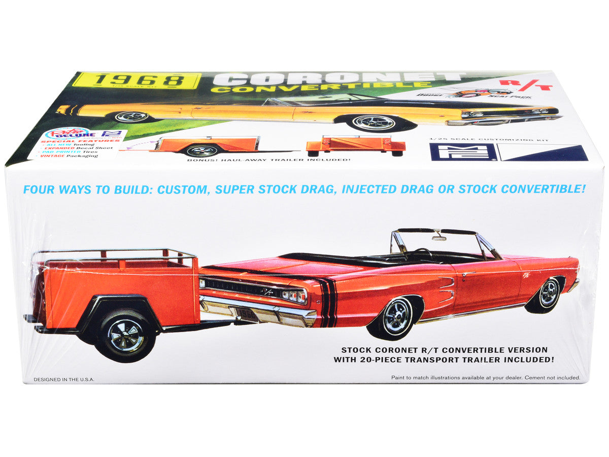 Skill 2 Model Kit 1968 Dodge Coronet R/T Convertible with Haul-Away Trailer 1/25 Scale Model by MPC-1