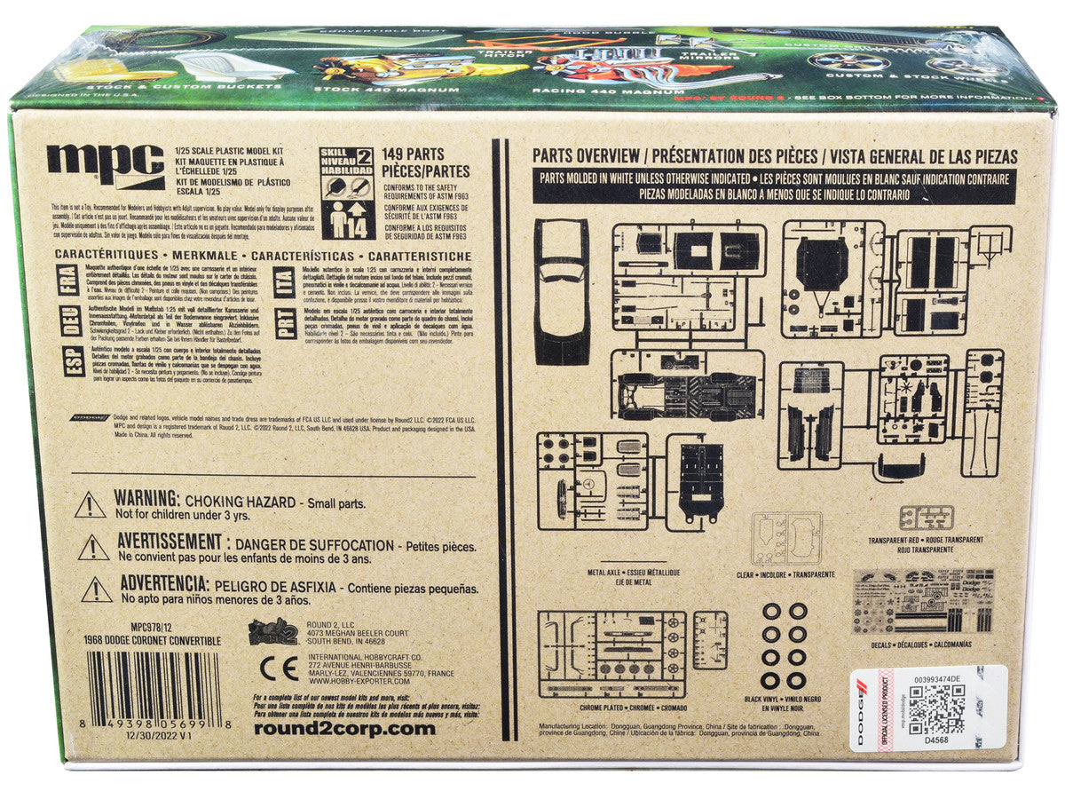 Skill 2 Model Kit 1968 Dodge Coronet R/T Convertible with Haul-Away Trailer 1/25 Scale Model by MPC-3