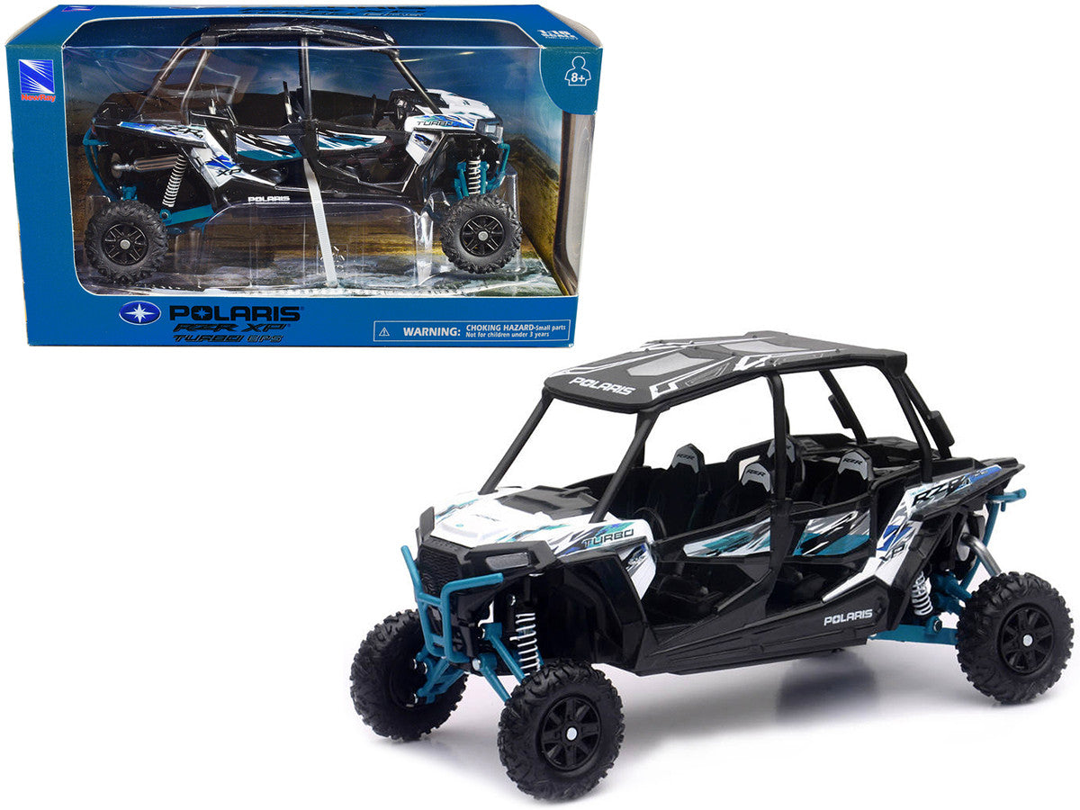 Polaris RZR XP 4 Turbo EPS Sport UTV Matt White Lightning with Graphics and Black Top 1/18 Diecast Model by New Ray-0