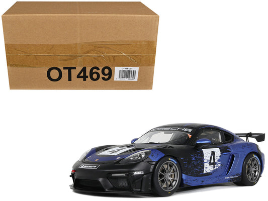 2021 Porsche Cayman 718 GT4 RS Clubsport #4 Black with Blue Graphics Limited Edition to 999 pieces Worldwide 1/18 Model Car by Otto Mobile-0