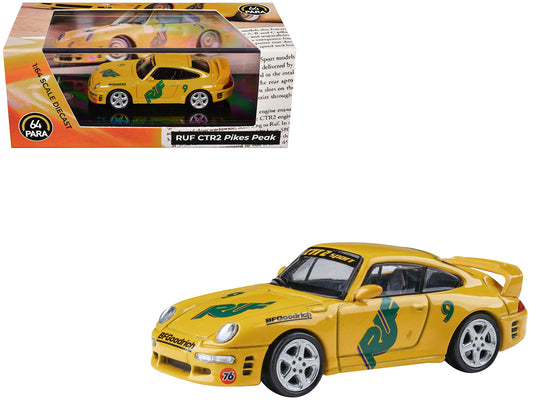 RUF CTR2 #9 "Pikes Peak" Yellow with Graphics 1/64 Diecast Model Car by Paragon Models-0
