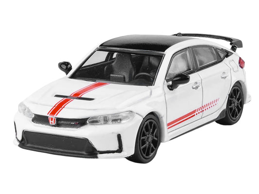 2025 Honda Civic Type R FL5 "Ultimate Edition" White with Red Stripes and Black Top 1/64 Diecast Model Car by Paragon-0