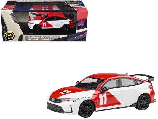 2025 Honda Civic Type R FL5 #11 "1965 Mexico GP Heritage" Red and White 1/64 Diecast Model Car by Paragon Models-0