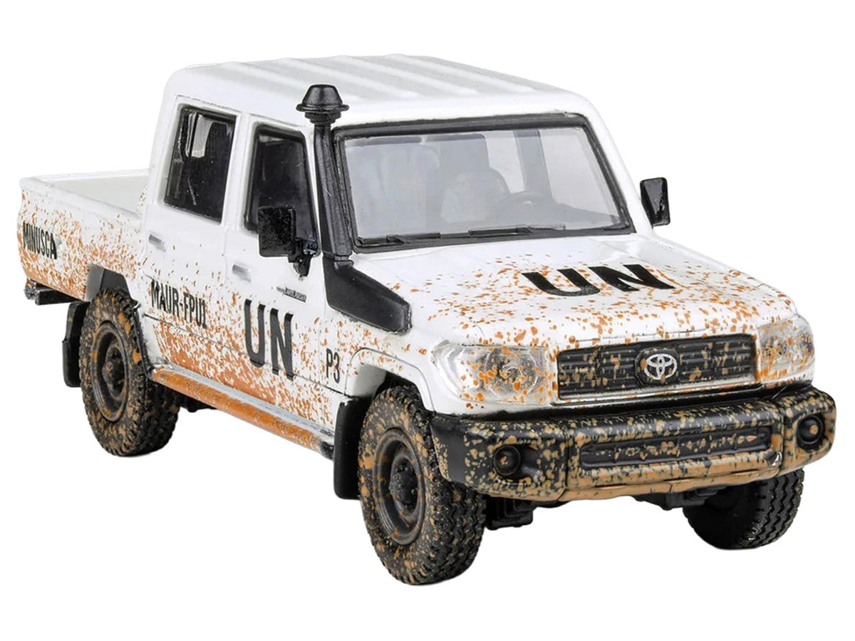 2014 Toyota Land Cruiser LC 79 Pickup Truck "UN MINUSCA" White (Dirty Version) 1/64 Diecast Model Car by Paragon Models-1