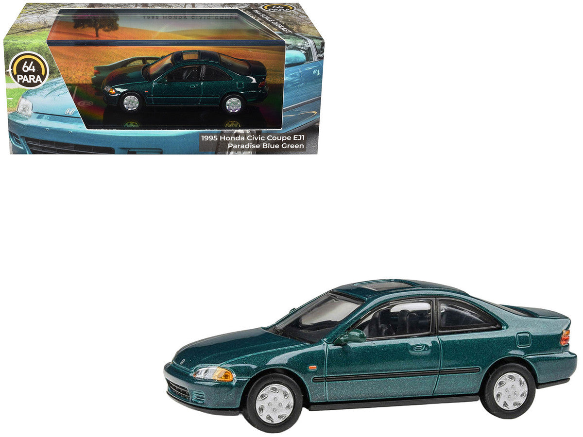 1995 Honda Civic Coupe EJ1 Paradise Blue Green Metallic with Sunroof 1/64 Diecast Model Car by Paragon Models-0