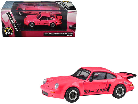 1974 Porsche 911 Carrera RSR 3.0 Fuchsia with Black Stripes 1/64 Diecast Model Car by Paragon Models-0