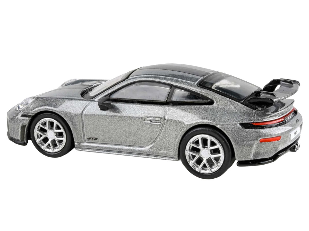2025 Porsche 911 GT3 (992.2) GT Silver Metallic with Carbon Stripe 1/64 Diecast Model Car by Paragon Models-1