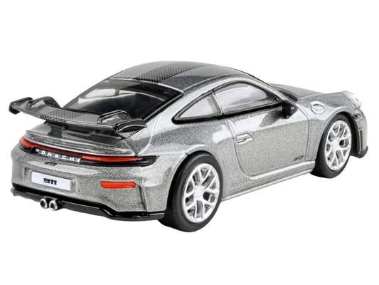 2025 Porsche 911 GT3 (992.2) GT Silver Metallic with Carbon Stripe 1/64 Diecast Model Car by Paragon Models-0