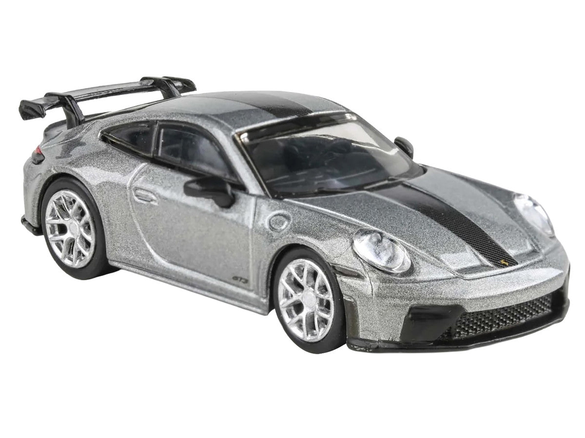 2025 Porsche 911 GT3 (992.2) GT Silver Metallic with Carbon Stripe 1/64 Diecast Model Car by Paragon Models-2