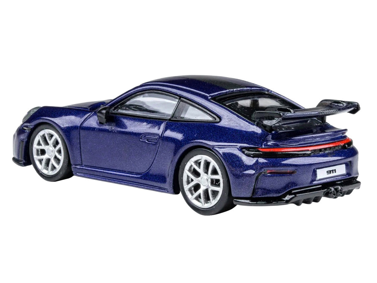2025 Porsche 911 GT3 (992.2) Gentian Blue Metallic with Carbon Stripe 1/64 Diecast Model Car by Paragon Models-2