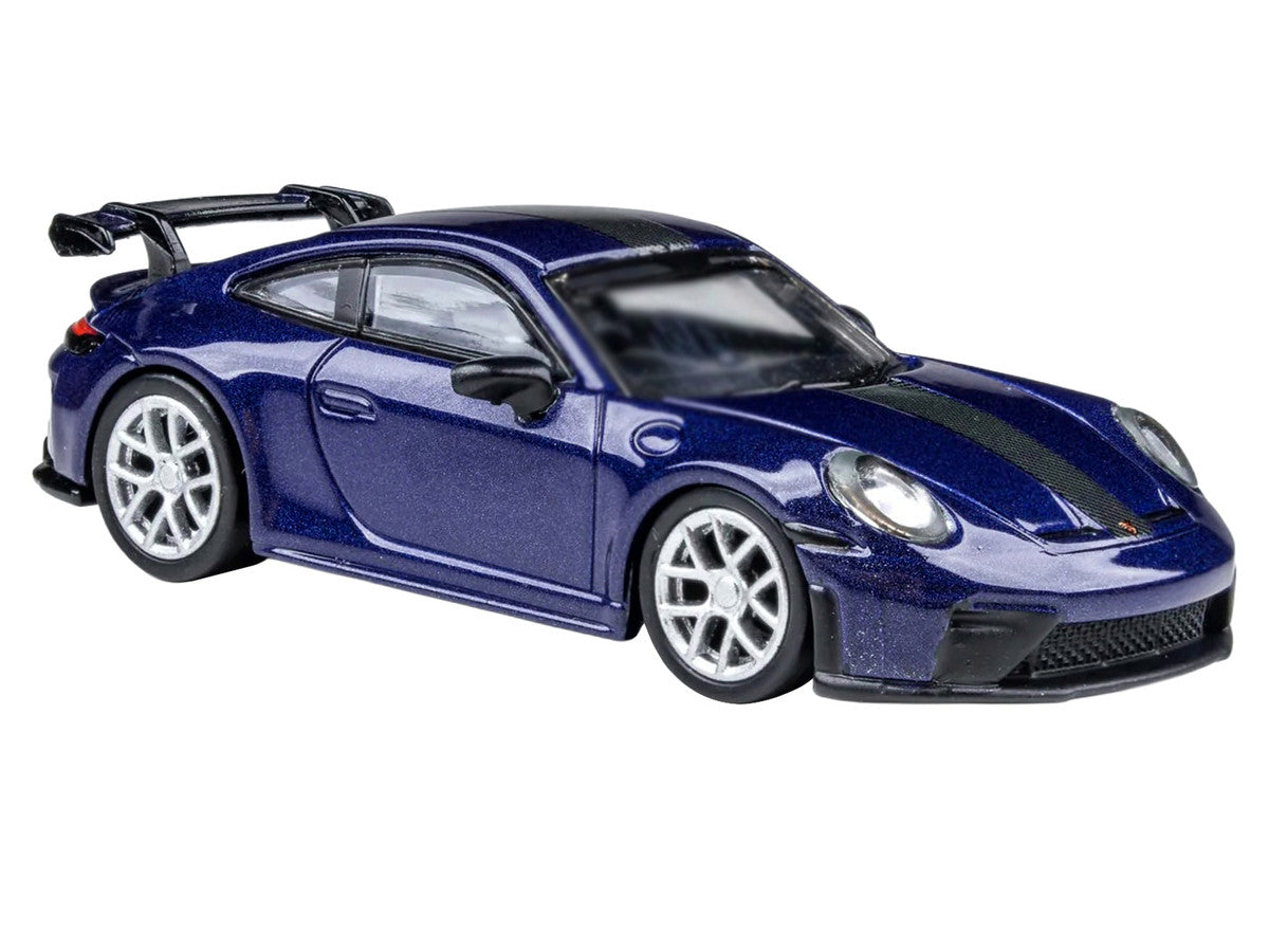 2025 Porsche 911 GT3 (992.2) Gentian Blue Metallic with Carbon Stripe 1/64 Diecast Model Car by Paragon Models-1