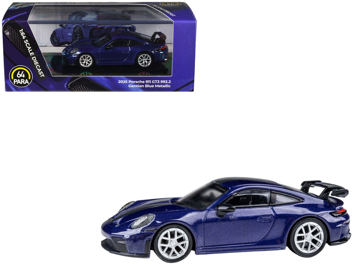 2025 Porsche 911 GT3 (992.2) Gentian Blue Metallic with Carbon Stripe 1/64 Diecast Model Car by Paragon Models-3