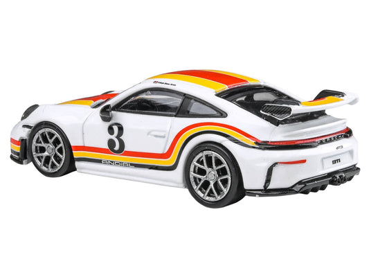2025 Porsche 911 GT3 (992.2) #3 "Andial Livery" White with Stripes 1/64 Diecast Model Car by Paragon Models-0