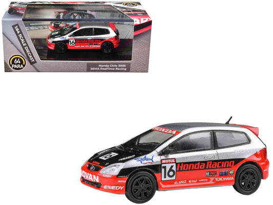 2005 Honda Civic #16 "SEMA RealTime Racing" Silver Metallic and Red with Black Graphics 1/64 Diecast Model Car by Paragon Models-0
