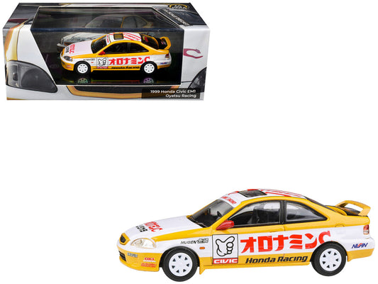 1999 Honda Civic EM1 RHD (Right Hand Drive) "Oyatsu Racing" White and Yellow with Graphics 1/64 Diecast Model Car by Paragon Models-0