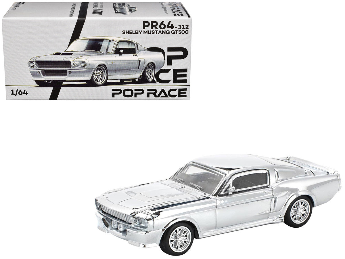 Shelby Mustang GT500 Silver Chrome 1/64 Diecast Model Car by Pop Race-0