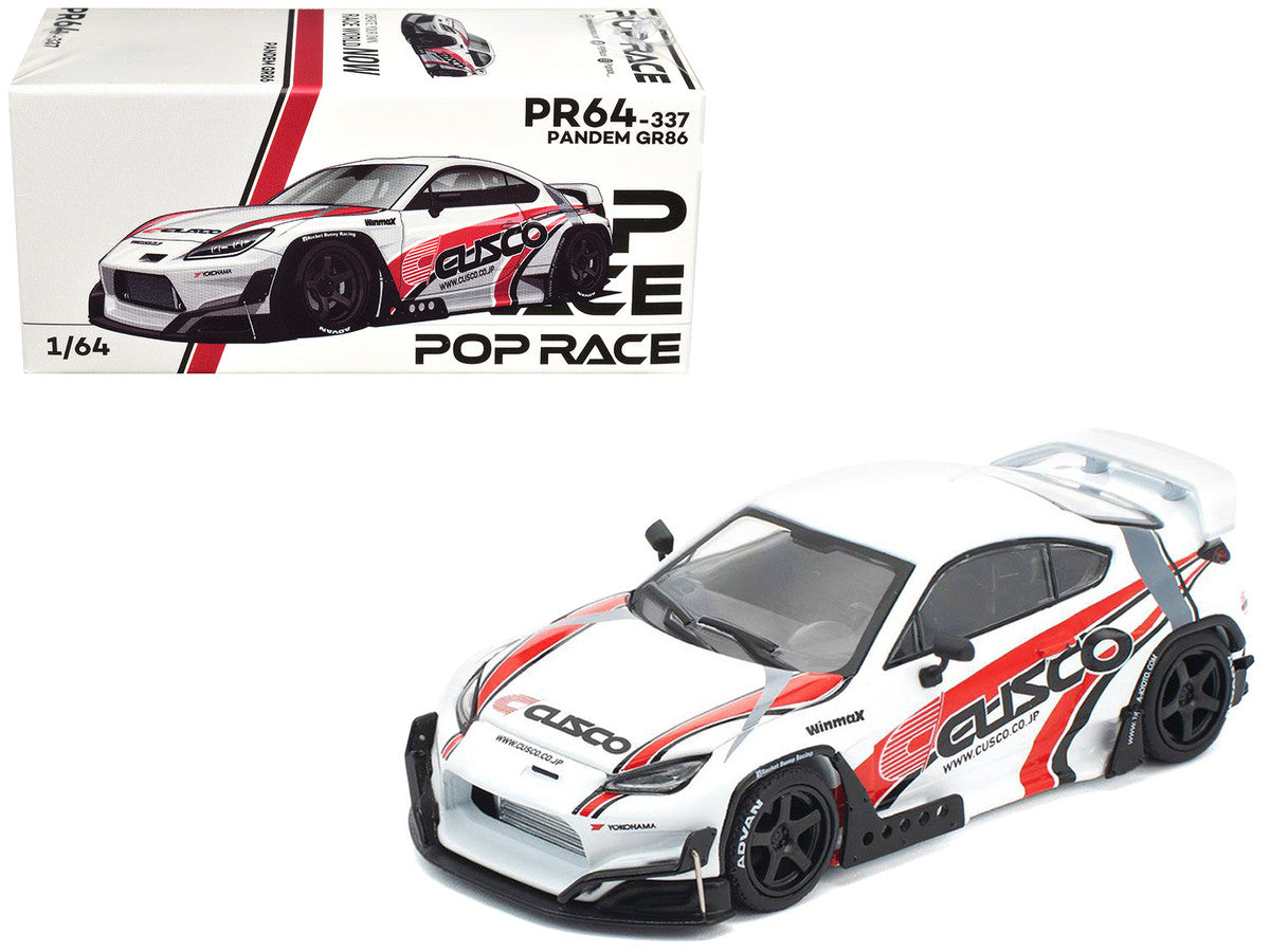 Toyota Pandem GR86 "Cusco" White with Racing Graphics 1/64 Diecast Model Car by Pop Race-4