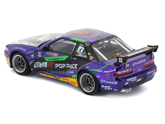 Pandem S13 RHD (Right Hand Drive) "EVA RT Test Type-01" Purple Metallic with Graphics 1/64 Diecast Model Car by Pop Race-0