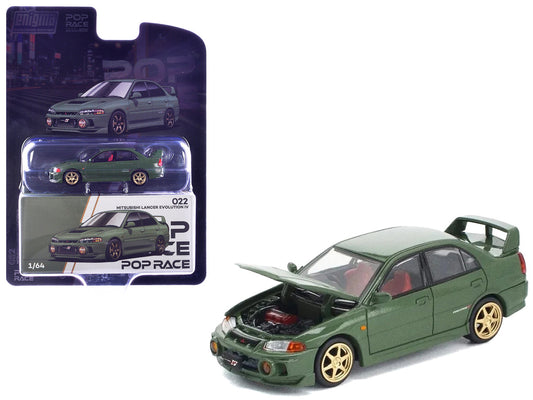 Mitsubishi Lancer Evolution IV RHD (Right Hand Drive) Green with Red Interior and Gold Wheels "Enigma Exclusive Edition" 1/64 Diecast Model Car by Pop Race-0