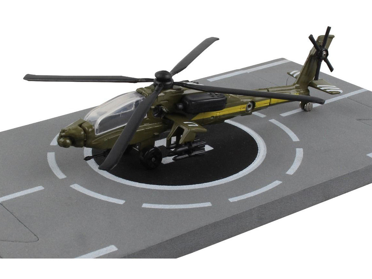 Boeing AH-64 Apache Helicopter Olive Drab "United States Army" with Runway Section Diecast Model by Runway24-1