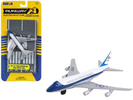 Boeing VC-25 Aircraft White and Blue "United States Air Force One" with Runway Section Diecast Model Airplane by Runway24-0