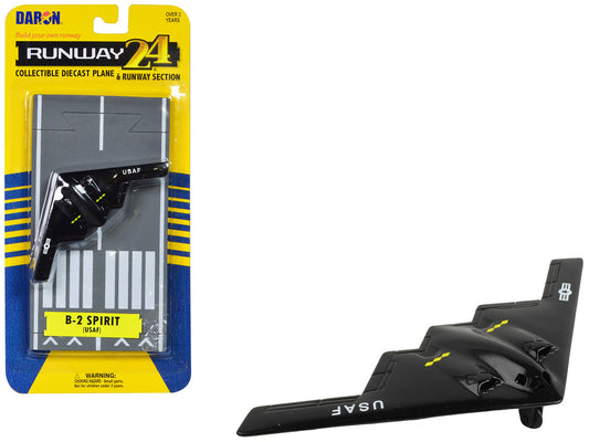 Northrop Grumman B-2 Spirit Stealth Aircraft Black "United States Air Force" with Runway Section Diecast Model Airplane by Runway24-0