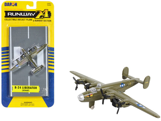 Consolidated B-24 Liberator Bomber Aircraft Olive Drab "United States Army Air Force" with Runway Section Diecast Model Airplane by Runway24-0