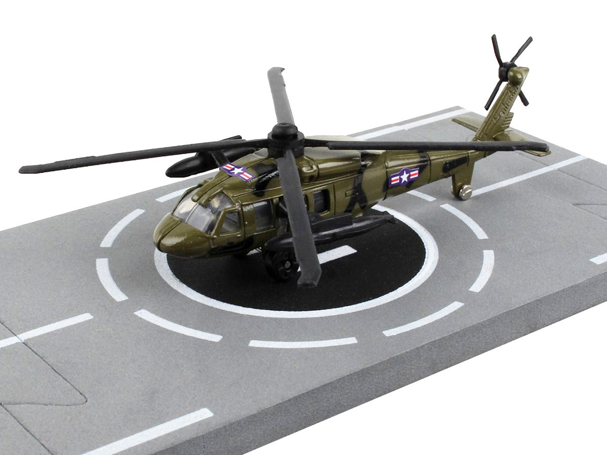 Sikorsky UH-60 Black Hawk Helicopter Olive Drab "United States Army" with Runway Section Diecast Model by Runway24-2
